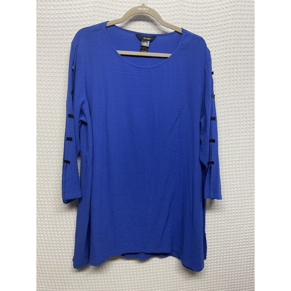 Ali Miles Womens Tunic XL Blue Rayon Blend Oversized Button Sleeves Gauzy Artsy
